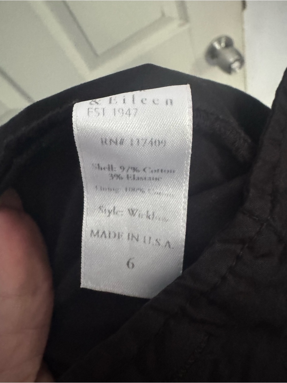 Frank & Eileen Wicklow Italian Cotton Chino Pants Black Size 6 Raw Hem - Picture 11 of 15